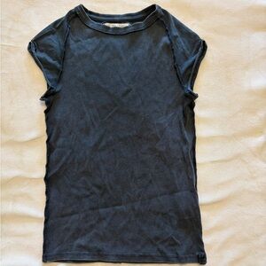 We The Free Black Ribbed Short Sleeve Tee